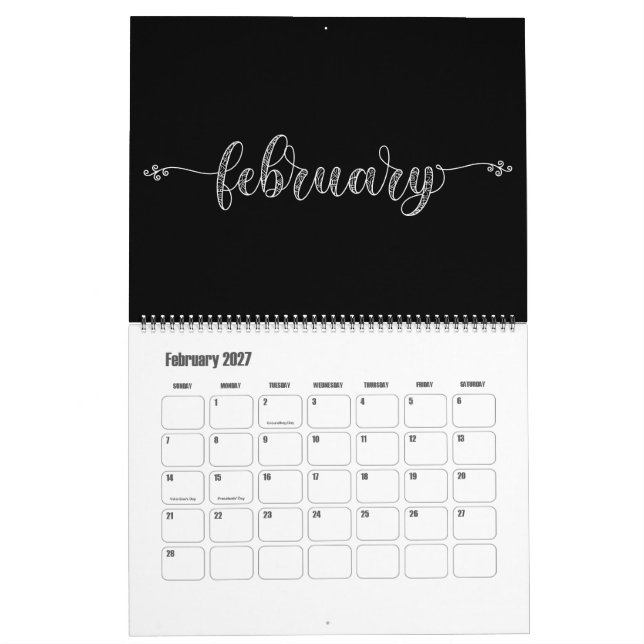 Calendrier moderne Funky noir et blanc (Feb 2027)