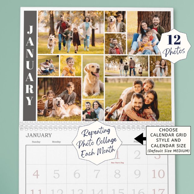 Calendrier Moderne Répétition 12 Photo Collage Couleur person (Créateur téléchargé)