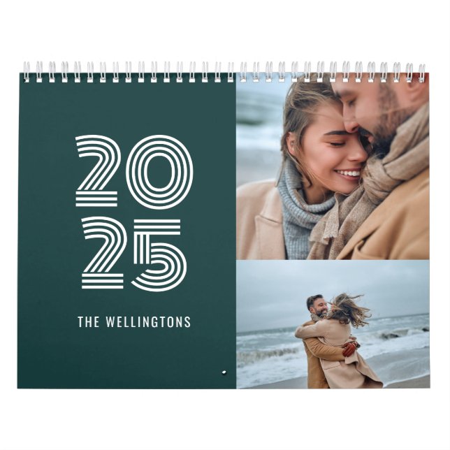Calendrier Moderne Turquoise Vert Gras Typographie 3 Famille  (Protection)