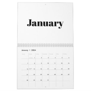 Calendrier Mois de typographie moderne blanc noir gras 2024