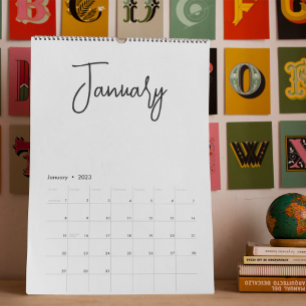 Calendrier Mois minimalistes simples d'écriture de script par