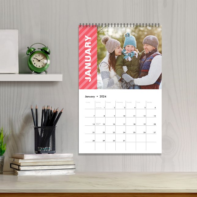 Calendrier Mois photo simples Typographie Cool (Cute colorful stripes monthly calendar)
