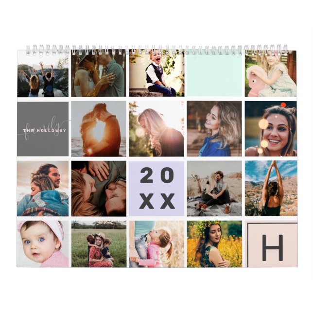 Calendrier Monogramme moderne votre famille 41 photo collage  (Protection)