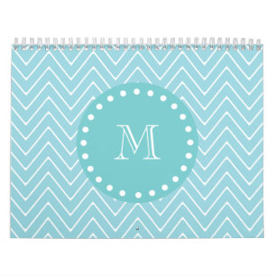 Calendrier Monogramme turquoise bleu du motif de Chevron