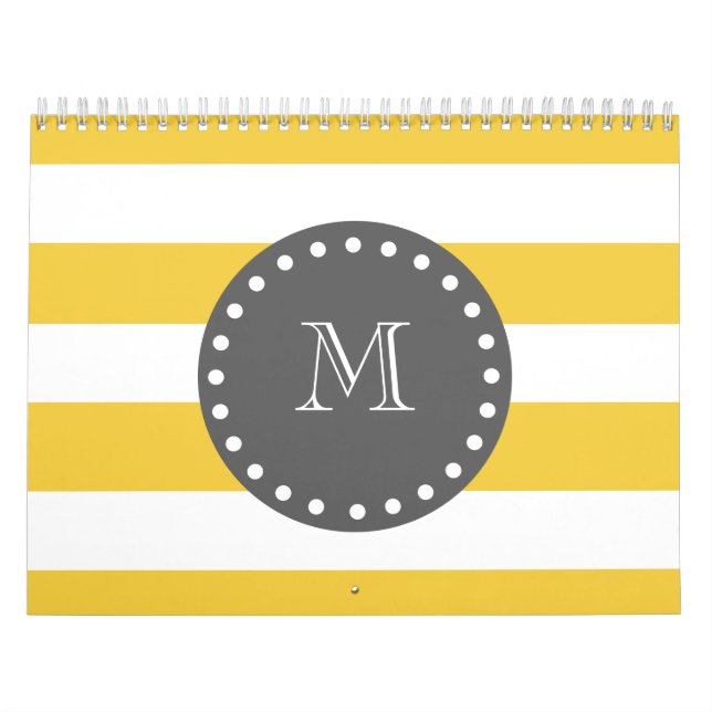 Calendrier Motif à rayures blanches jaunes, Monogramme de cha (Protection)