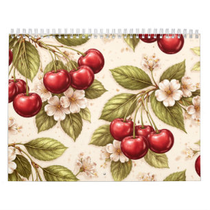 Calendrier Motif Fleur de Cerisier Vintage Cerises Rouges