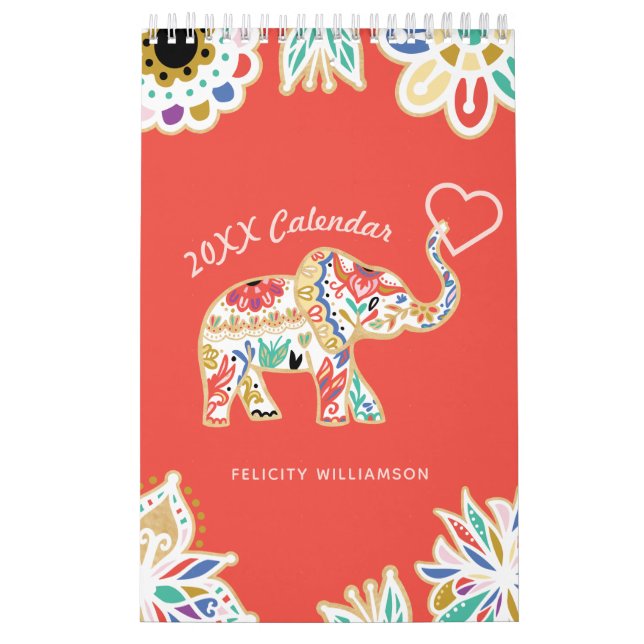 Calendrier Motif fleuri décoratif floral élégant d'éléphant (Protection)