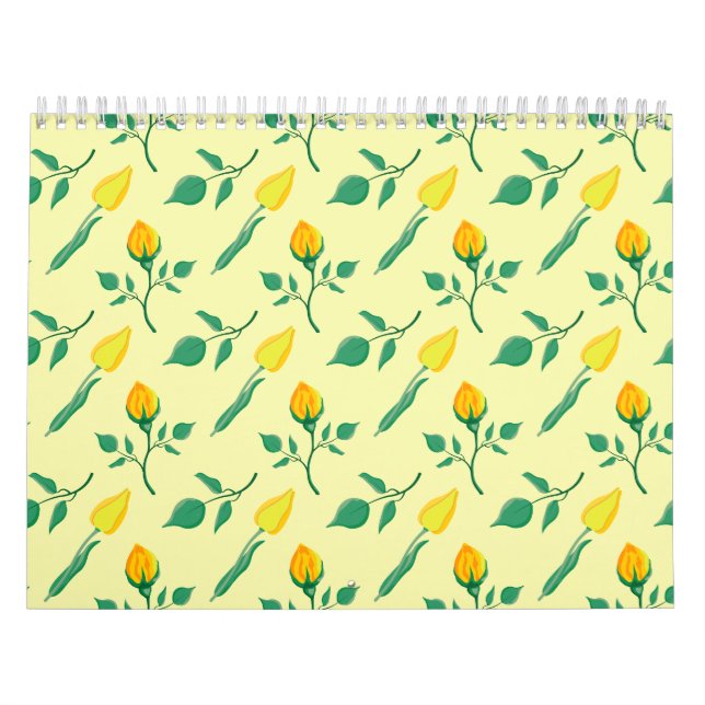 Calendrier Motif floral avec rose jaune et fleurs de tulipe (Protection)