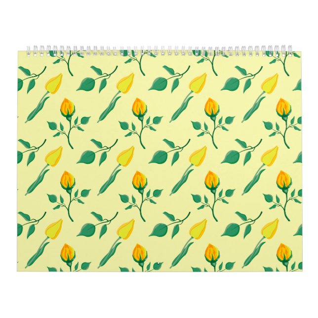Calendrier Motif floral avec rose jaune et fleurs de tulipe (Protection)