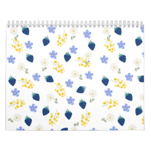 Calendrier Motif floral de fleurs sauvages et de mûres