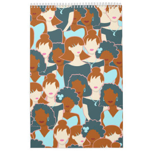 Calendrier Motif sans couture avec filles noires et blanches