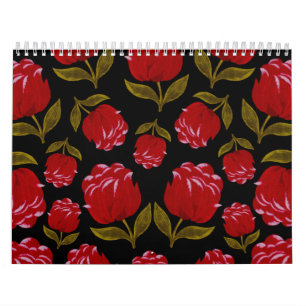 Calendrier Motif sans couture de roses rouges sur arrière - p