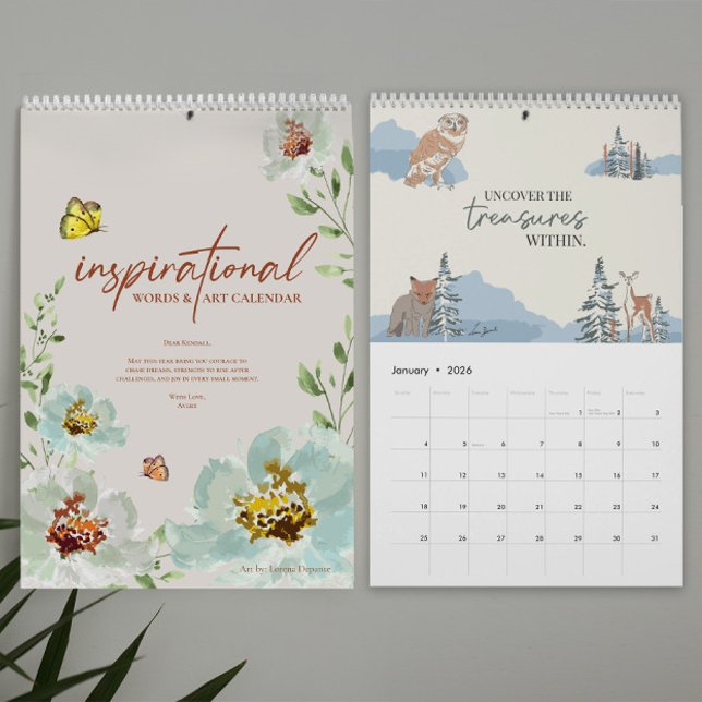Calendrier Mots et Art Inspirationnels 2026 Personnalisé (Personalized Inspirational 2026 Words & art calendar with watercolor designs by Lorena Depante.)