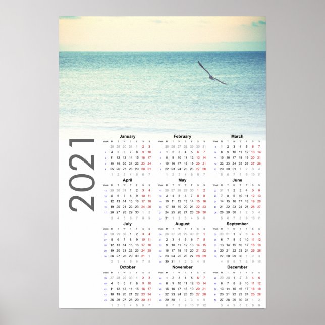 Calendrier Mouette 2021 Poster - Lundi en premier (Devant)