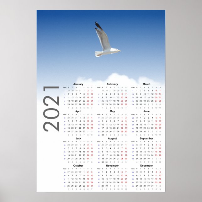 Calendrier Mouette 2021 Poster - Lundi en premier (Devant)