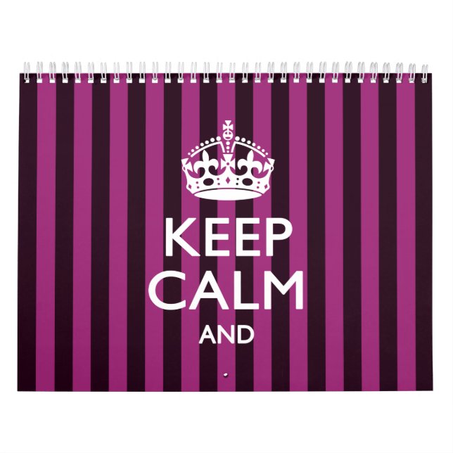 Calendrier Mural 2025 Monthly KEEP CALM Fuchsia Stripes Your Text (Protection)