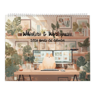 Calendrier mural 2026 Chats de bureau scandinaves