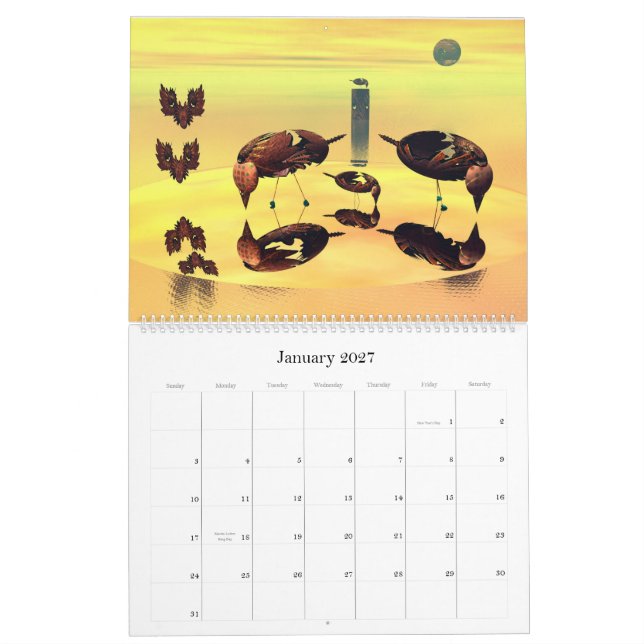 Calendrier Mural 3D effectue des fractales (Jan 2027)
