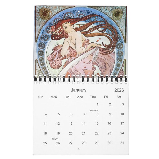 Calendrier Mural Alphonse Mucha Art (Jan 2026)
