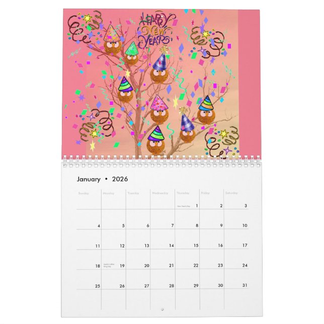Calendrier Mural Arbre 2014 de hibou (Jan 2026)