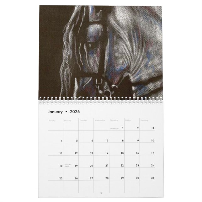 Calendrier Mural Chevaux, l'art de Nancy J. Bailey (Jan 2026)
