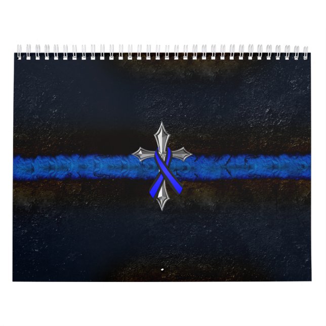 Calendrier Mural Croix mince de la ligne bleue de police et ruban (Protection)