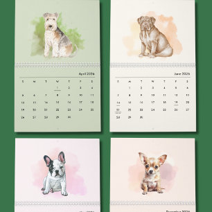 Calendrier mural d'art de chiens peints à la main 