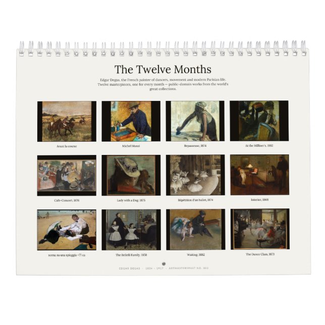 Calendrier mural d'art fin Edgar Degas (Dos)