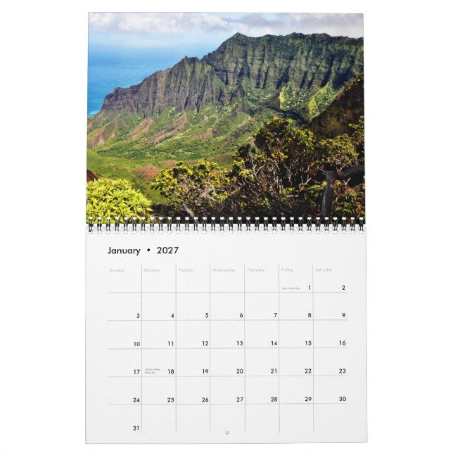 Calendrier mural de Kauai (Jan 2027)