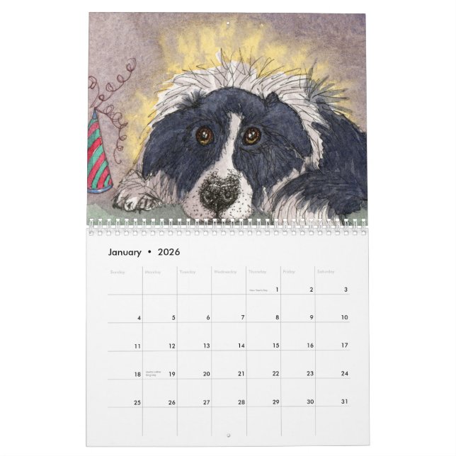 Calendrier mural de la vie de border collie (Jan 2026)