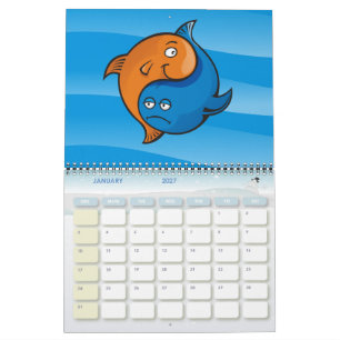 Calendrier Mural Dessin animé de poissons Yin Yang