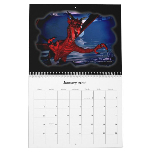 Calendrier Mural DragonCat Designs 2009 3D Dragons (Jan 2026)