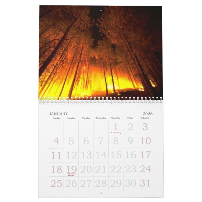 Calendrier mural du feu de flammes (Jan 2026)