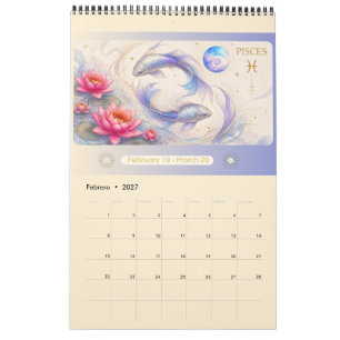 Calendrier mural du zodiaque Art Nouveau 2027