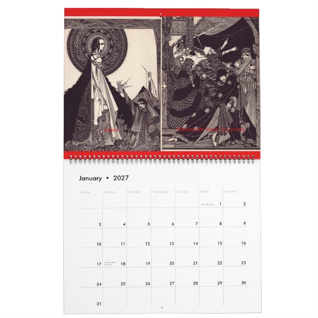 Calendrier mural Edgar Allan Poe et Harry Clarke (Jan 2027)