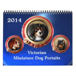 CALENDRIER MURAL ENAMÉLIORES VICTORIENS /PORTRAITS DE CHIEN MINIATU