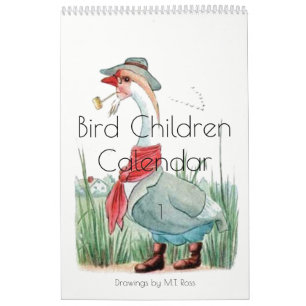 Calendrier Mural Enfants vintages mignons 1 d'oiseau de dessins