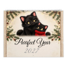 Calendrier mural Famille de chat noir cosy 2027 -