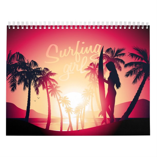 Calendrier Mural Fille de surf au lever du soleil (Protection)