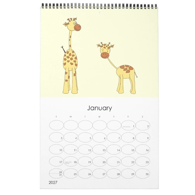 Calendrier Mural Giraffes 2014. Caricatures mignonnes. (Jan 2027)