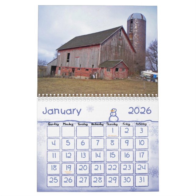 Calendrier Mural Granges de l'Iowa du nord (Jan 2026)