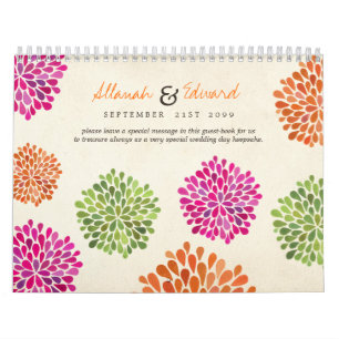 Calendrier Mural GuestBook floral de mariage de mandarine et de