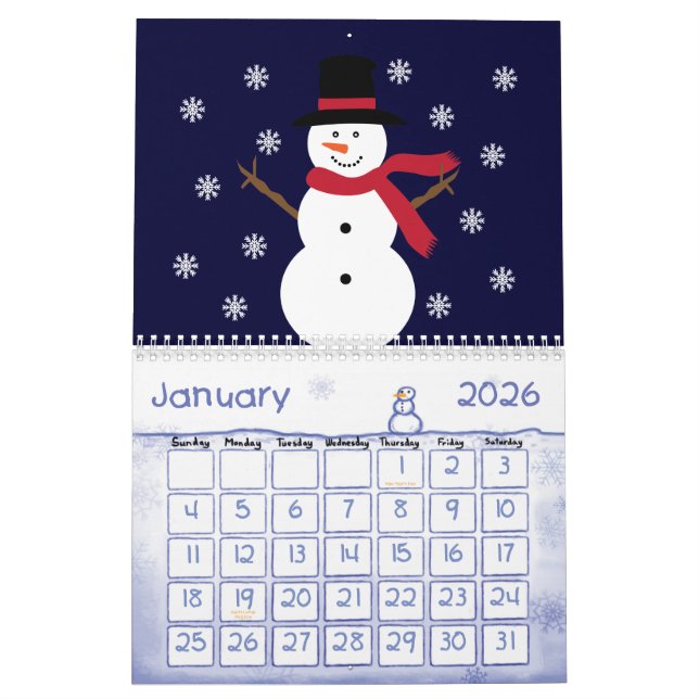 Calendrier Mural Illustrations mignonnes d'animaux et d'enfants de (Jan 2026)