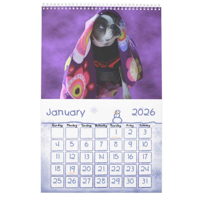 Calendrier Mural Juste Bostons (Jan 2026)