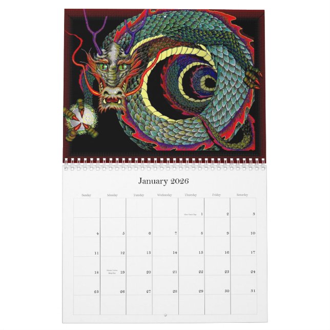 Calendrier Mural Mail de chance de dragon (Jan 2026)