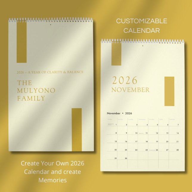 Calendrier mural minimaliste moderne 2026 en or (Créateur téléchargé)