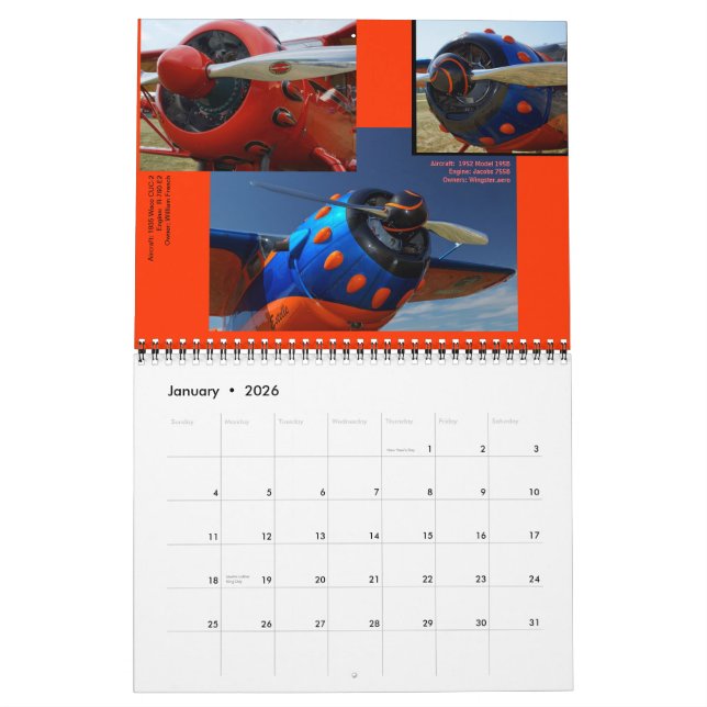 Calendrier Mural Moteurs d'aéronefs anciens taille standard 2014 (Jan 2026)