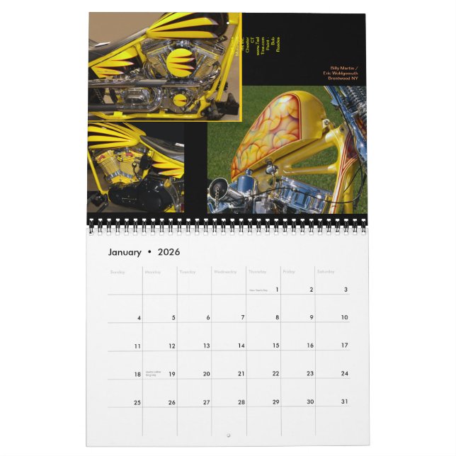 Calendrier Mural Peinture sur moto personnalisée midi 12 mois (Jan 2026)