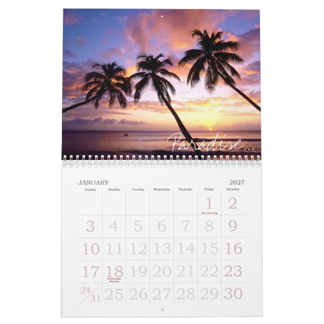 Calendrier Mural Plages (Jan 2027)