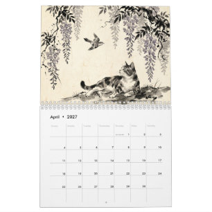 Calendrier mural Sumi-e Hanafuda Cats – 12 mois du